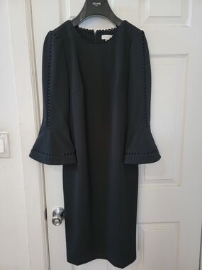 Calvin Klein Black Eyelet-Trim Bell Sleeve Midi Dress